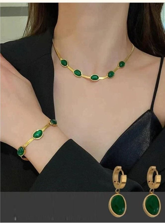 Elegant Green Crystal Necklace Set for Women